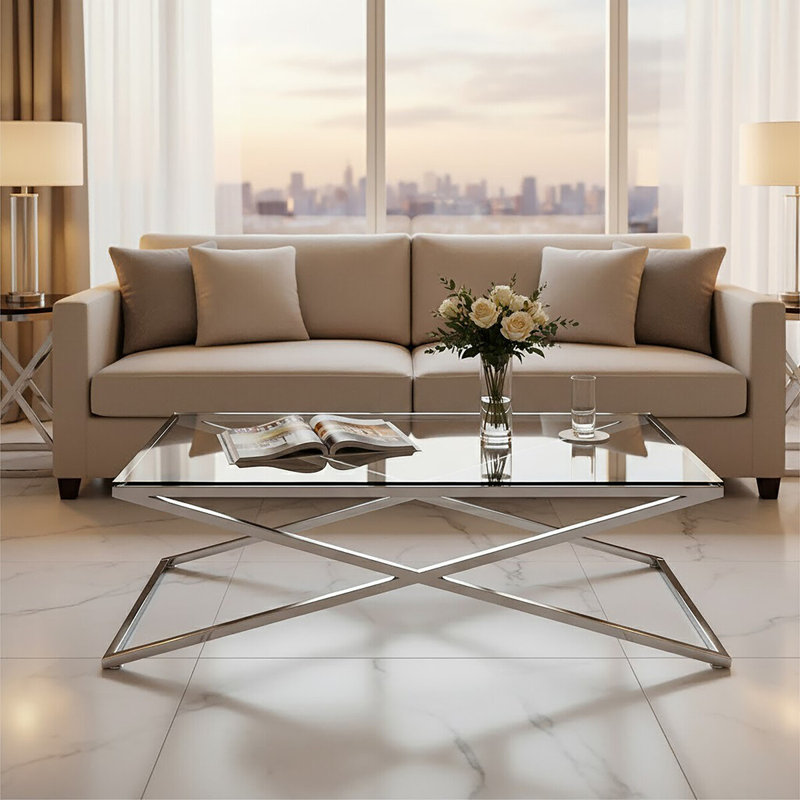 Cross Legs Coffee Table, Stainless Steel