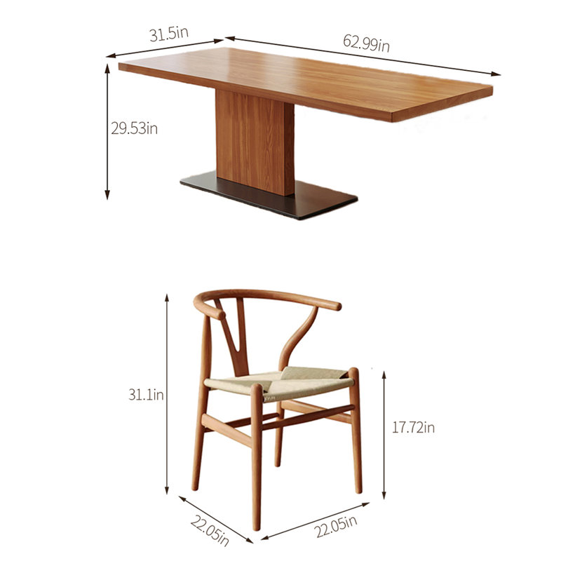 Solid wood ash dining table set, 29.53"H x 62.99"L x 31.5"W