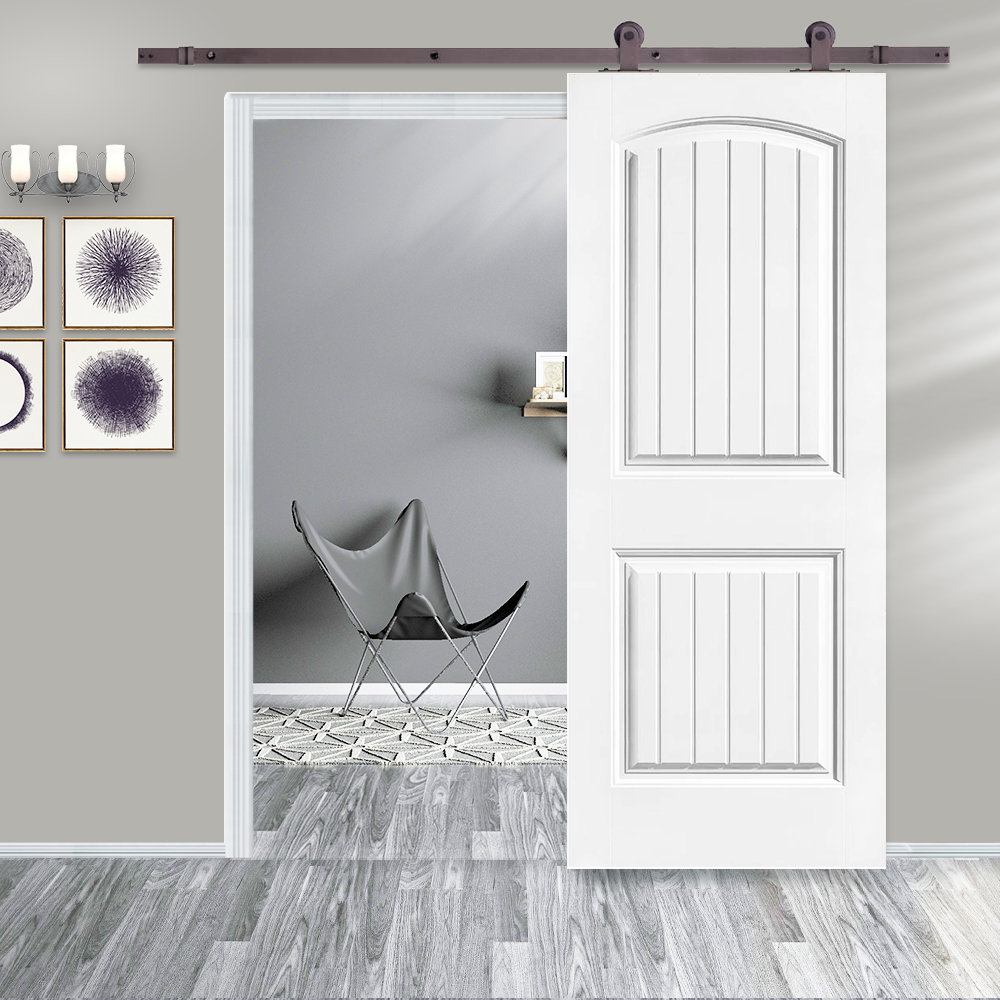 80'' Hollow Paneled Primed with Installation Hardware Kit Barn Door Calhome