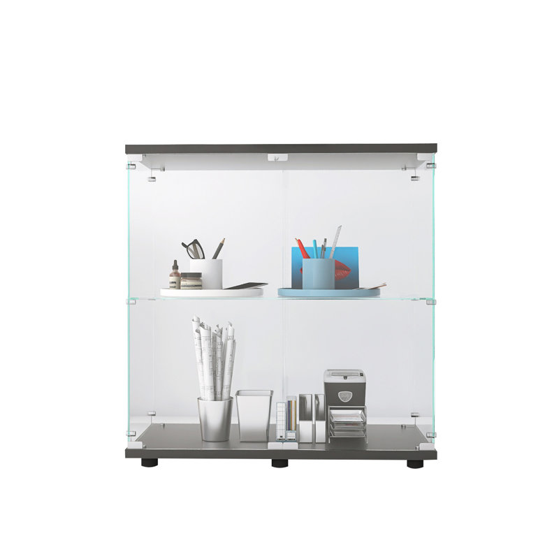 Vitrine en verre 2 couches avec 2 portes, Noir