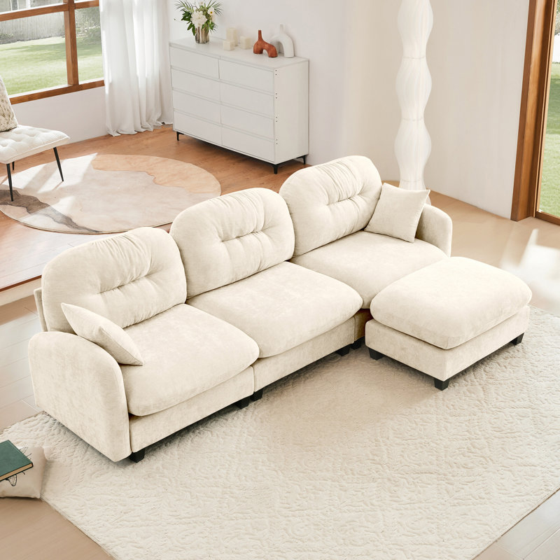 Modular L-Shaped Sectional Sofa, Beige Chenille, 36.6" H x 107" W x 59.5" D