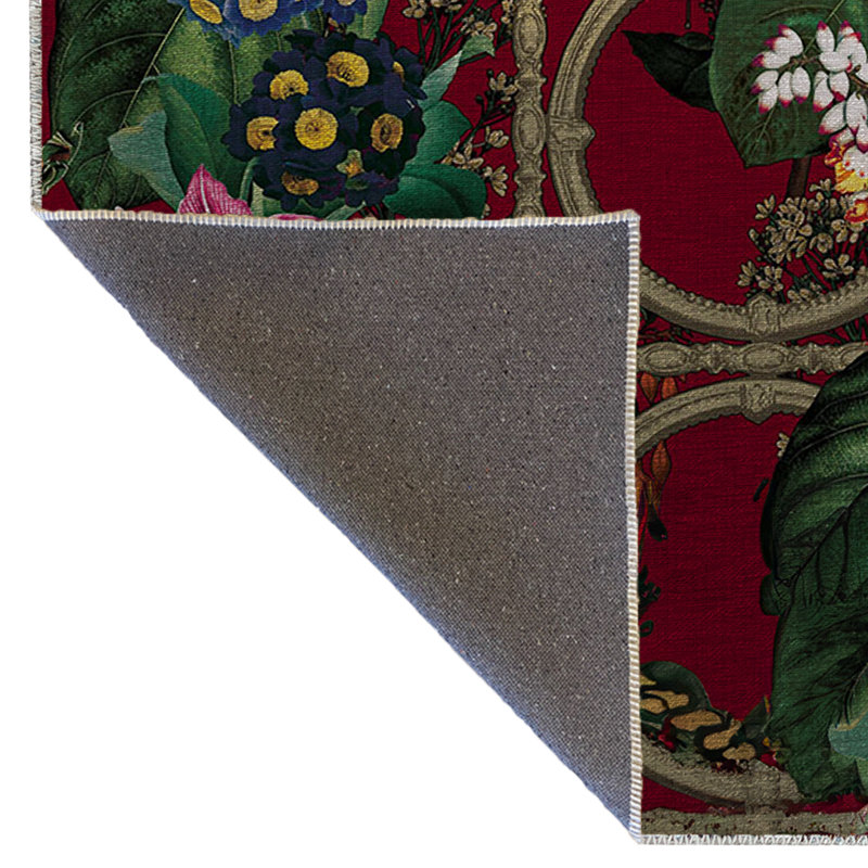 Red-Themed Multi-Colored Floral Vine Patterned Modern Decorative Rug