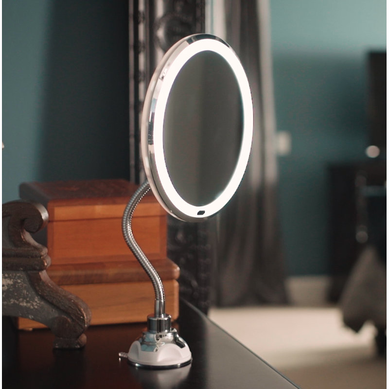 Flexible LED-Illuminated 5x Magnification Vanity Mirror with Suction Base