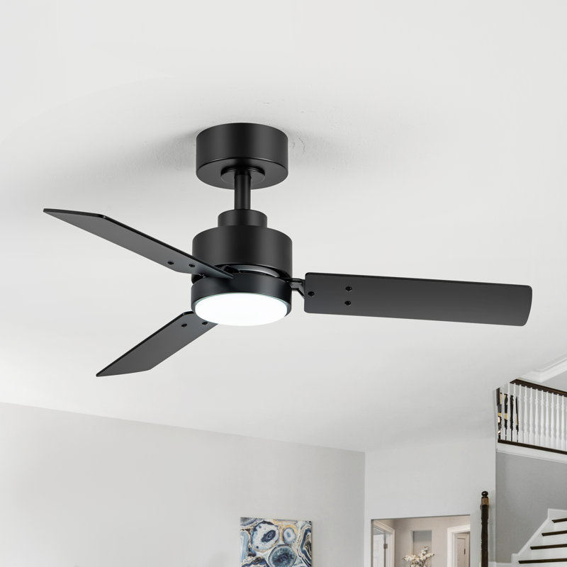 Ladena 42" Downrod Matte Black Ceiling Fan with LED Light and Remote Control