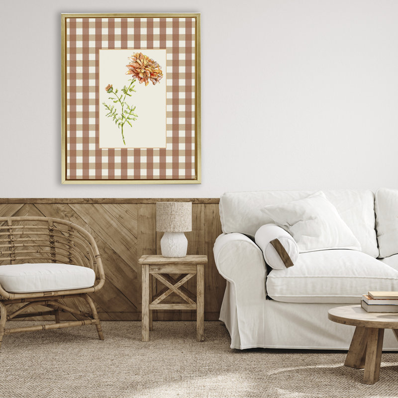Cadre flottant écossais fleur de souci, design par Lisa Wehmeyer, Cadre flottant métallique doré, H 31 po x l 25 po