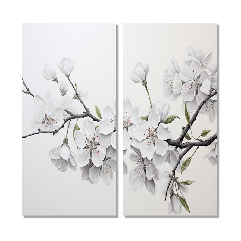 Minimalisme, art mural blanc et cerisier gris II, H 32 po x l 32 po, Toile tendue, Ne s’applique pas