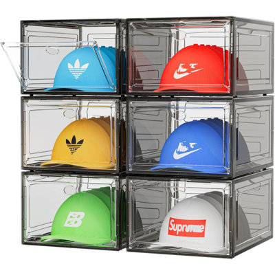 Hat Organizer Box, 6 Boxes For 40 Pack Hats, Upgrade Harder Solid Plastic Hat Organizer For Baseball Caps, Hat Storage With Magnetic Door, Hat Rack, Hat Holder, Hat Case, Hat Box