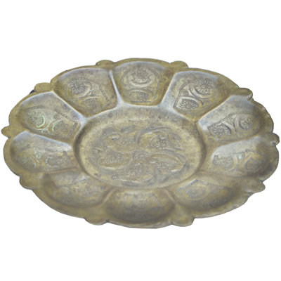 Early 20Th Century Hand-Engraved Moroccan Decorative Brass Dish