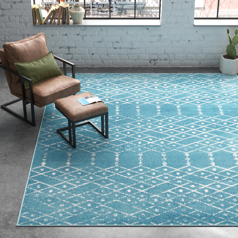 Sierra Geometric Area Rug, Rectangle 6' x 9', Teal Blue