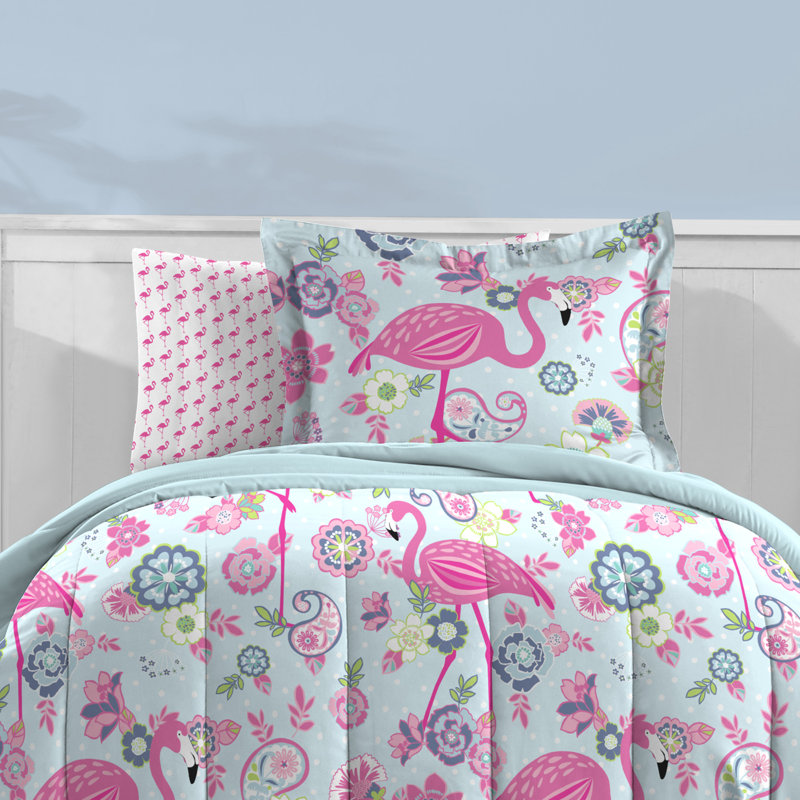 Twin Pink Flamingo Microfiber Reversible Bed in a Bag Set