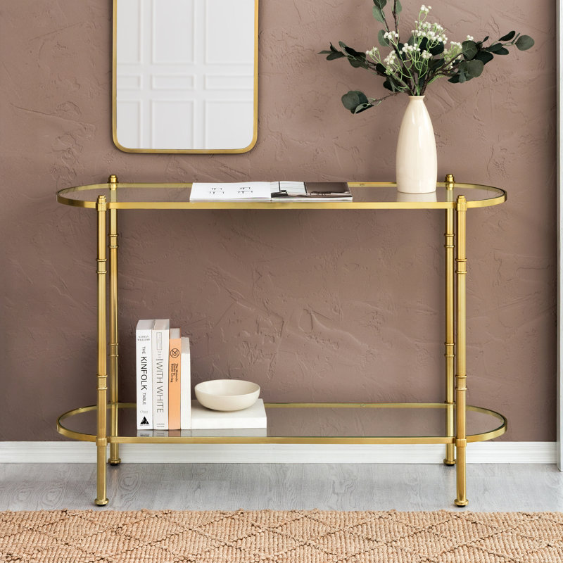 Tamsin 48" Tempered Glass and Metal 2-Tier Console Table