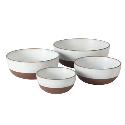 Gibson Elite William Crest 4 Piece Nesting Bowl Set, Round Stoneware Mixing Bowls, Reactive Glaze Finish, 5”, 6.25”, 7.5”, 9”, Prep & Serving Bowls,  Ash White