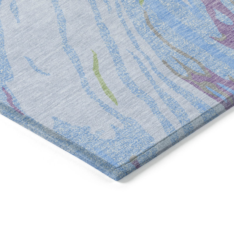 Sky Blue Synthetic Flat Woven Washable 10' x 14' Rug