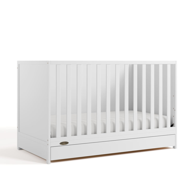 Lit de bébé convertible 3 en 1 avec tiroir Theo, Blanc, Lit de bébé + matelas + protecteur