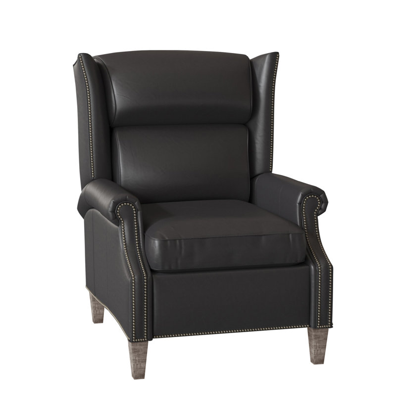 Fauteuil inclinable standard de 33 po de largeur Vassilios, Métal industriel n<sup>o</sup> 9, Cuir véritable Outsider Raven