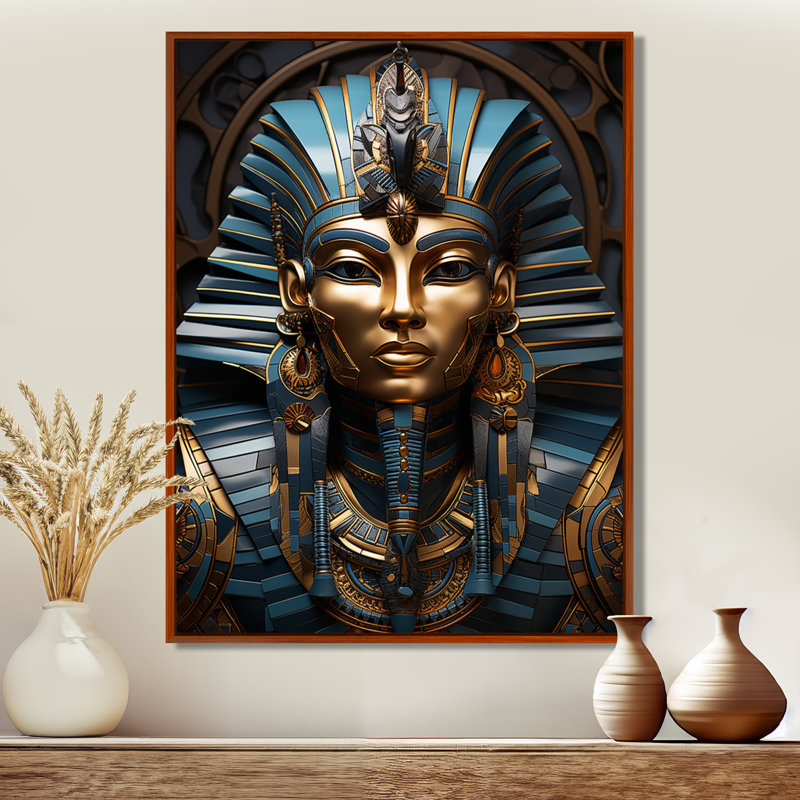 Égypte, mystères anciens Pharaon III - Égypte, art mural, 40" H x 30" W, Cadre flottant brun