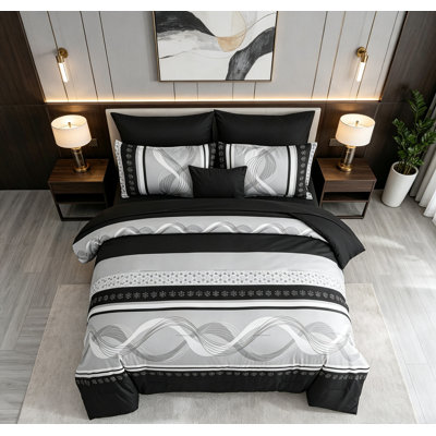 Black Comforter Set King 8 Piece Boho Bed in a Bag Striped