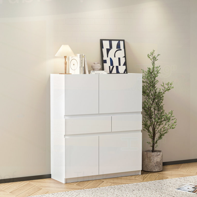 Armoire de rangement en bois avec 4 portes et 2 tiroirs Westervelt, Blanc