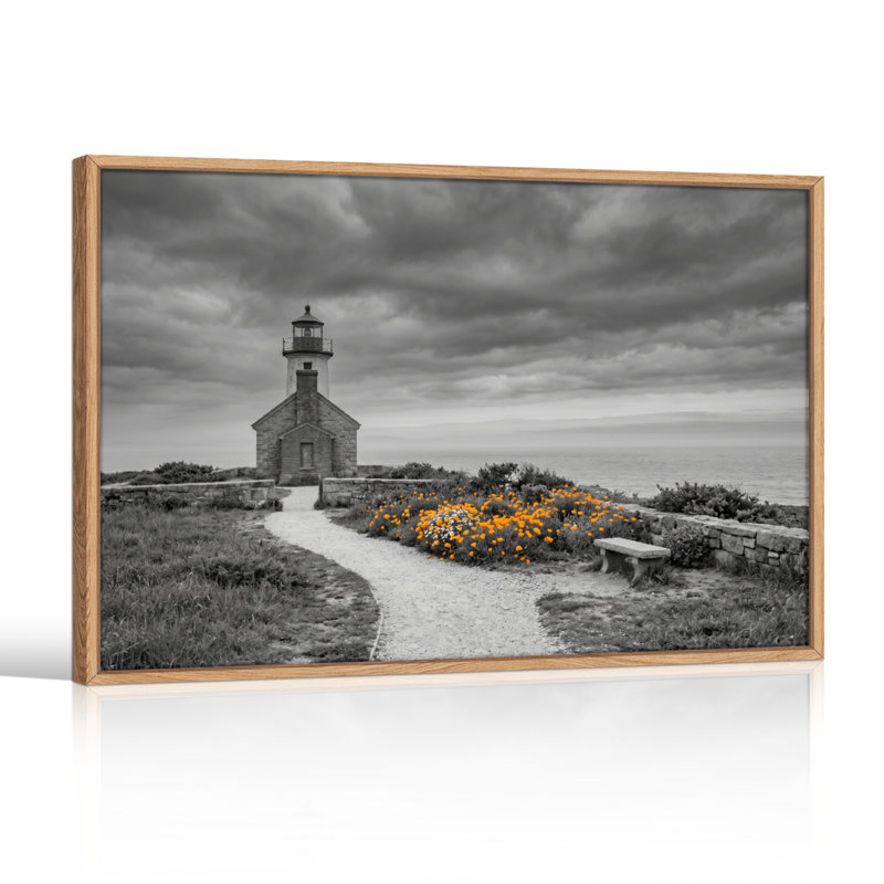 Ensemble de 1 tableau sur toile représentant un phare dans un jardin, 18"H x 24"W, Naturel