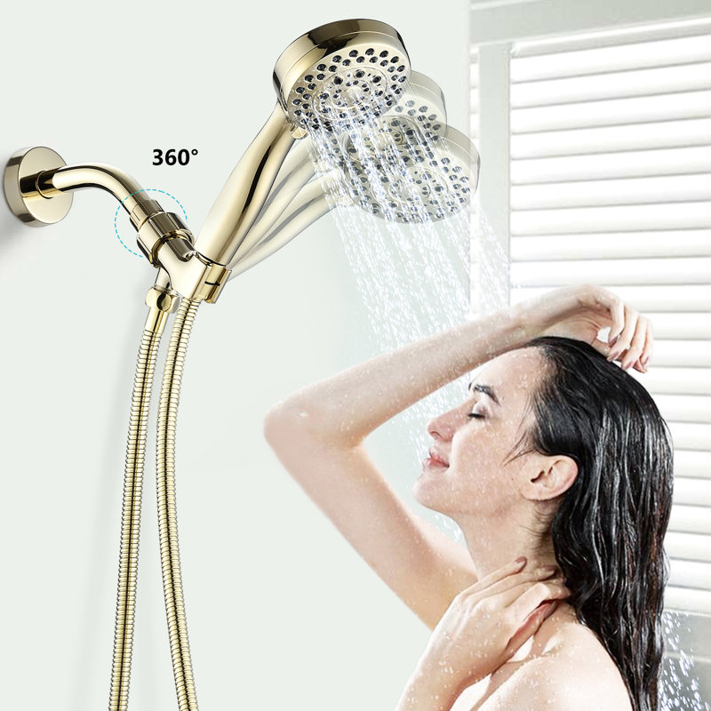 Douche à main dorée - 5 modes de jet, ABS, sécuritaire, facile à installer, amovible, réglages de la tête d'économie d'eau, buses de nettoyage, nettoyage, fixation murale