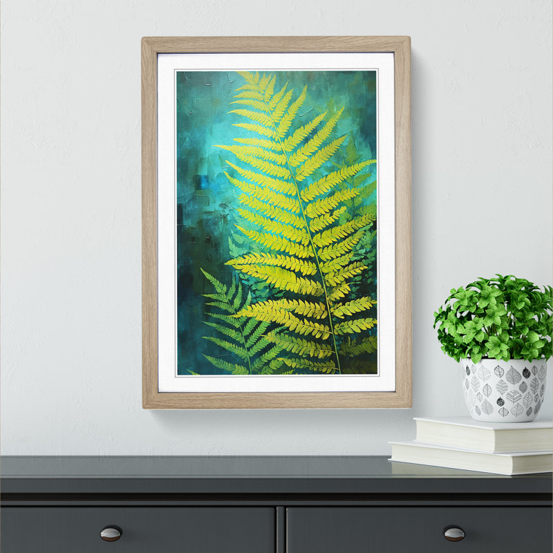 Fern Leaf Expressionism - Single Picture Frame Print on Wood, 34cm H x 25cm W x 2cm D, Oak