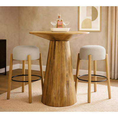 Jaden 36" Bar Table Set With 2 Natalia Bar Stools In Silver Boucle Fabric