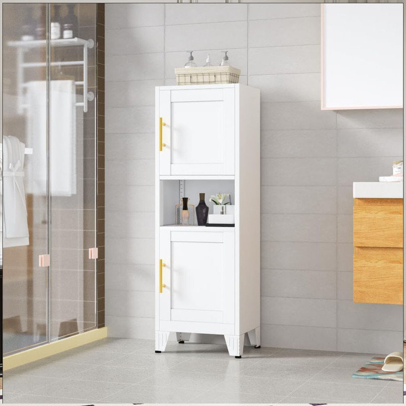 Armoire de rangement étroite en métal avec tablettes réglables, Blanc