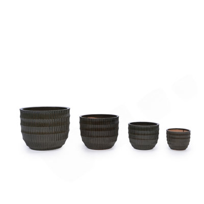 Handmade Dark Coffee Ceramic Planter Set Of 4 (6.5" To 14.17" Length), Indoor/Outdoor Flower Pot For Succulents, Herbs By Window, Couchside - Breathable Clay With Drainage