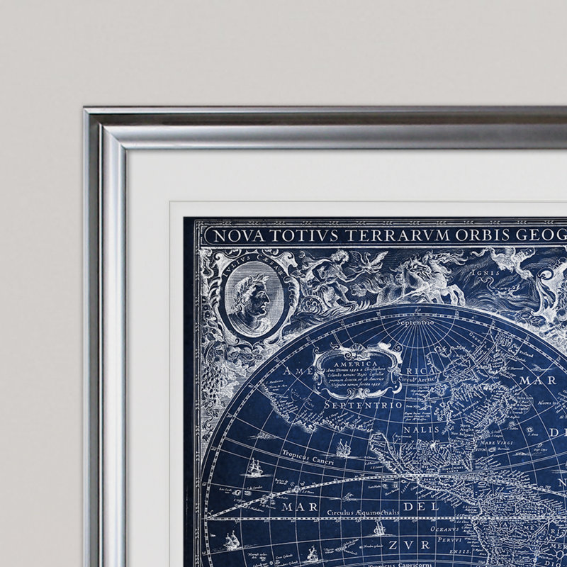 « blue trésor map », impression, Cadre argenté, H 20 po x l 24 po x P 1,5 po