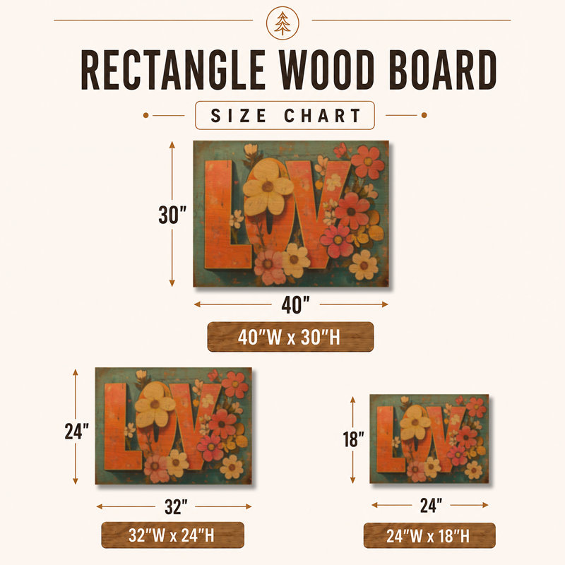 «Groovy Love in Bloom» - Décoration murale rétro en bois, H 30 po x l 40 po, Rectangulaire