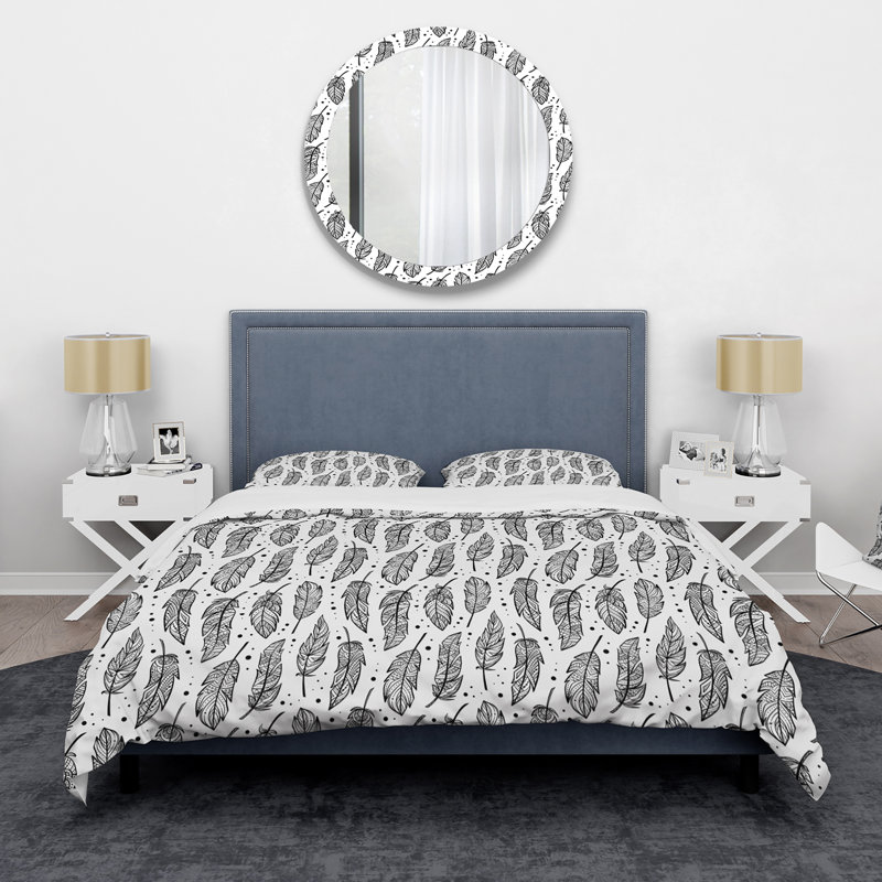 Ensemble de housse de couette en microfibre noir / blanc Ponciano, Housse de couette simple + 1 taie décorative stan