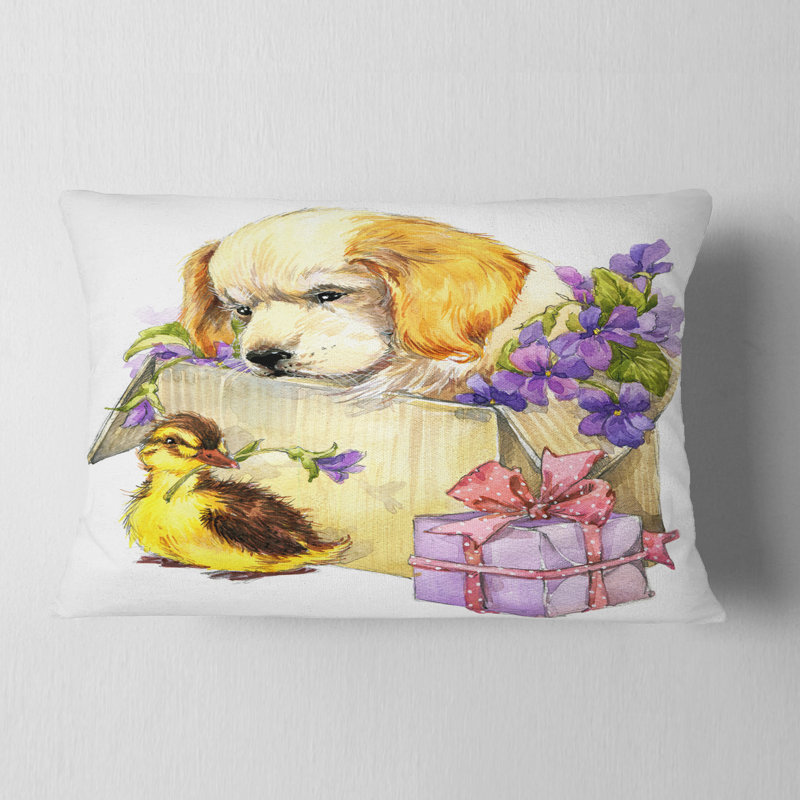Coussin mignon avec un chiot mignon et un animal