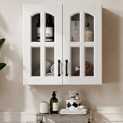 Bathroom Wall Cabinet with Glass Door & Fixed Shelves