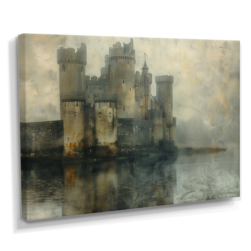 Impression d'art mural gris et beige, château d'hiver médiéval, H 12 po x l 20 po x P 1 po, Toile tendue