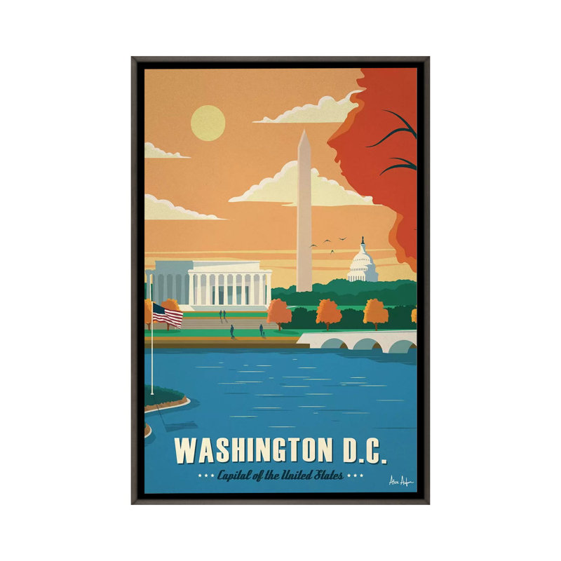 Washington D.C. - impression d'art graphique, H 26 po x l 18 po x 1,5 po, Toile encadrée de bois rustique foncé, Pas de tapis