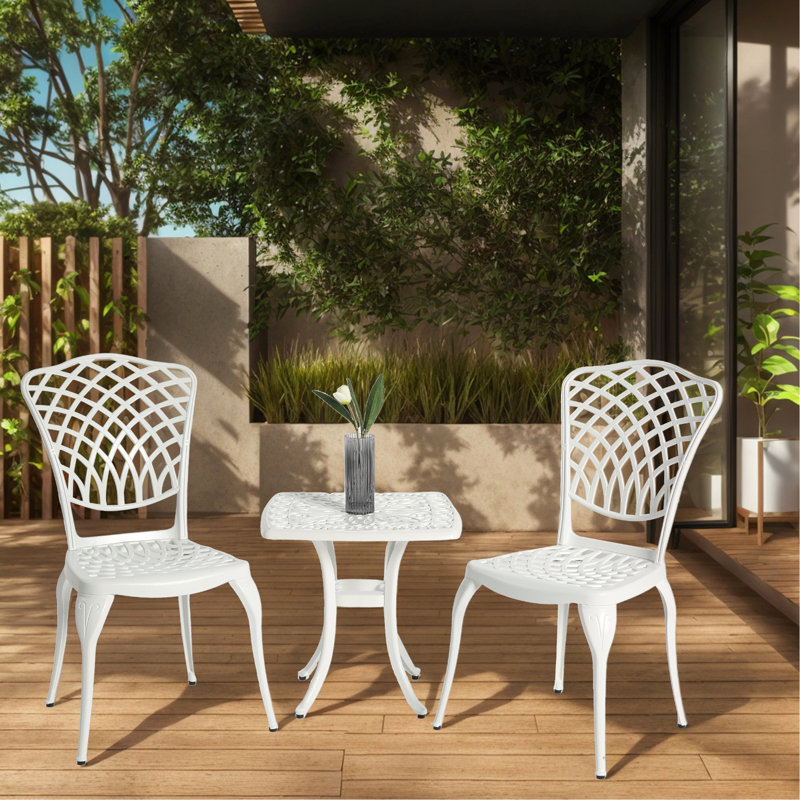 3 Piece Outdoor Patio Furniture - Cast Aluminum, Rustproof 2 Chairs & 1 Table In White Classical Style For Patio, Porch Simple Assembly Process Aluminum Backyard, Garden Design, Easy To Assemble