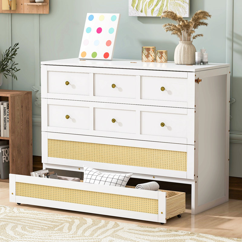 Full Size Murphy Bed With Large Drawers, White