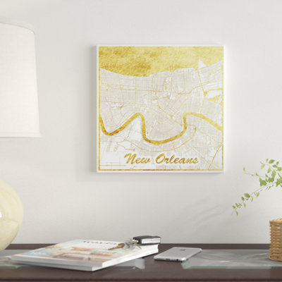 «New Orleans Gold Leaf Urban Blueprint Map», impression sur toile