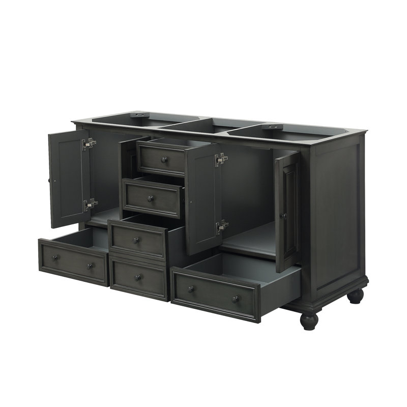 Thompson 61" Double Modern Bathroom Vanity Set, Charcoal Glaze, 72", Carrera White