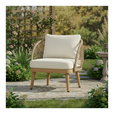 Fauteuil club d'extérieur en bois d'acacia avec accents de corde tissés à la main, fauteuil de patio résistant aux intempéries