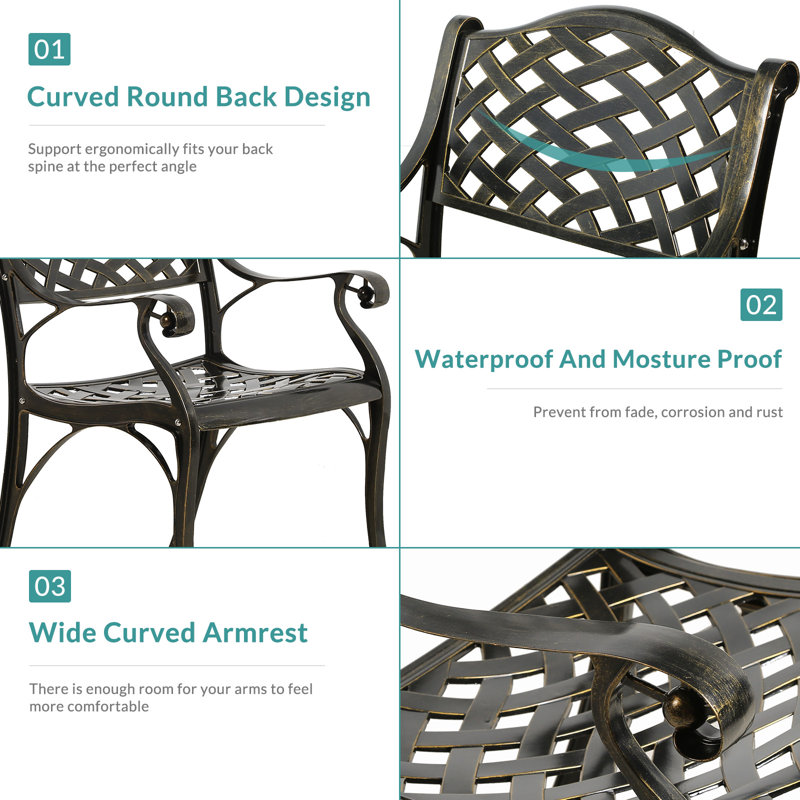 Darby Home Co 3 Piece Patio Bistro Set, Outdoor All-Weather Cast Aluminum Dining Furniture Set Includes 2 Chairs And A 35.4" Round Table With Umbrella Hole For Garden Deck