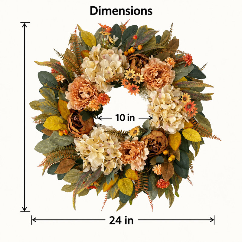 Couronne de pivoines artificielles d'automne 24 po