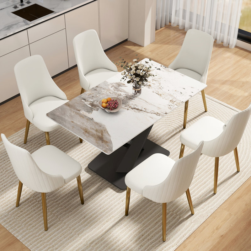 Table de salle à manger 56,65 po, Blanc antique / noir, H 30,18 po x L 56,65 po x l 32,25 po