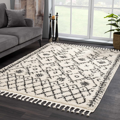 Tapis beige / noir à poils longs Adeen