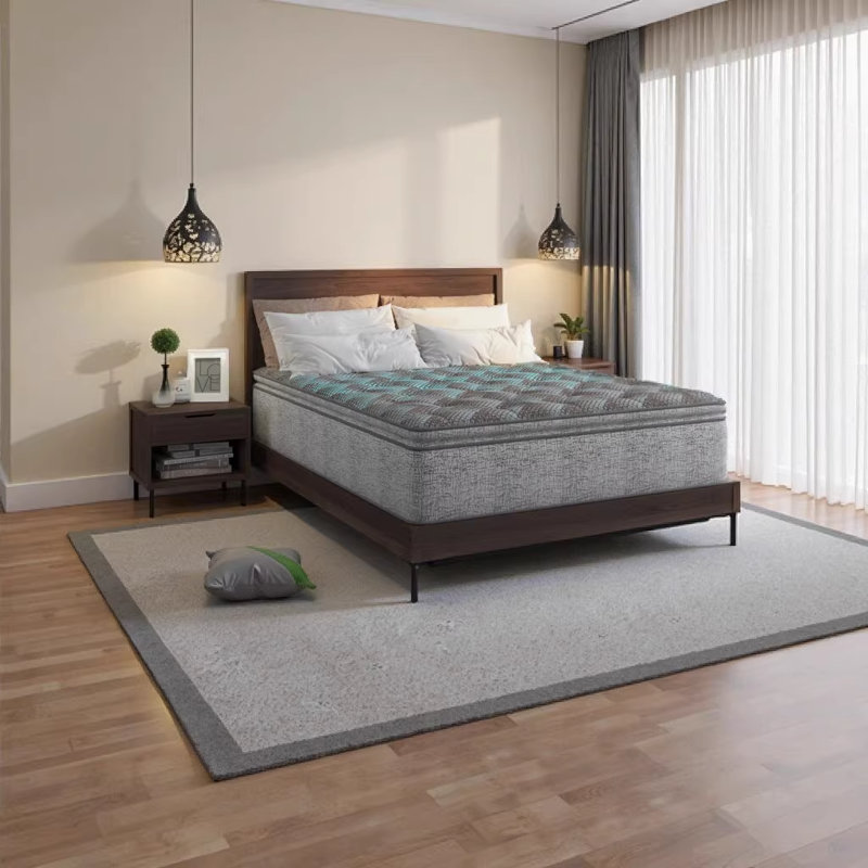 Matelas simple à double face 9 po Restony Comfort Care gris moyen + bleu, Lit simple
