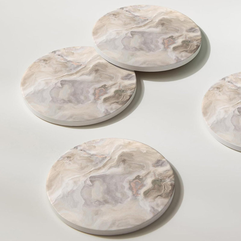 Ensemble de 6 sous-verres abstraits en marbre avec support, sous-verres en céramique absorbants pour boissons, sous-verres avec support en liège pour la protection de la table, cadeaux de pendaison de crémaillère pour nouvelle maison