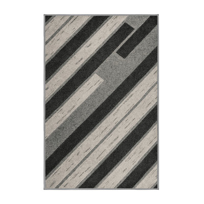 Washable Granite Light Gray Striped Area Rug