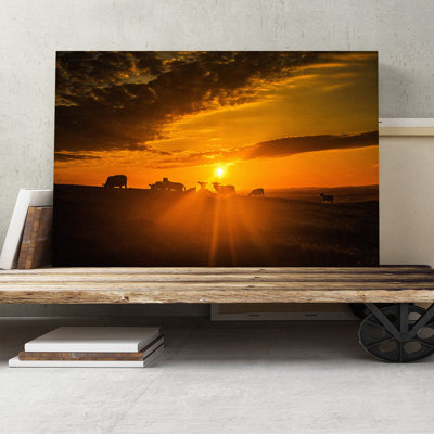 Landscape Sheeps in the Sunset Photographic - Wrapped Canvas