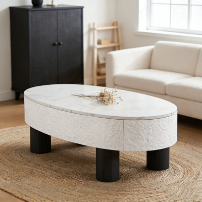Oval Coffee Table with Faux Marble Tabletop