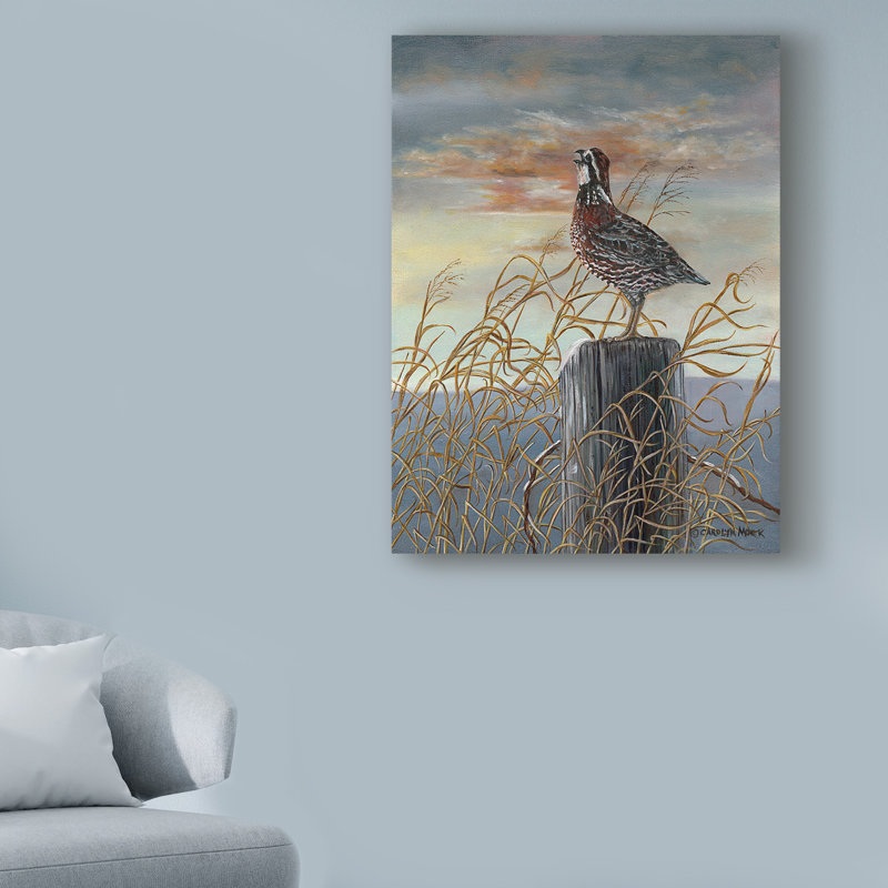 « quail on a poteau », reproduction de peinture à l’acrylique sur toile tendue, H 47 po x l 35 po x P 2 po